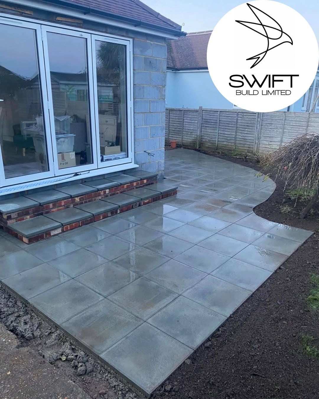 New patio and steps installed by Swift Build Sussex